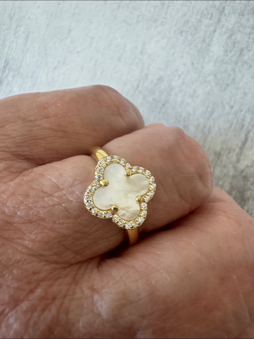 Gemolio 925 Sterling Silver Gold Plated Ring W Genuine Mother Of Pearl Sz. 7 - Picture 7 of 8